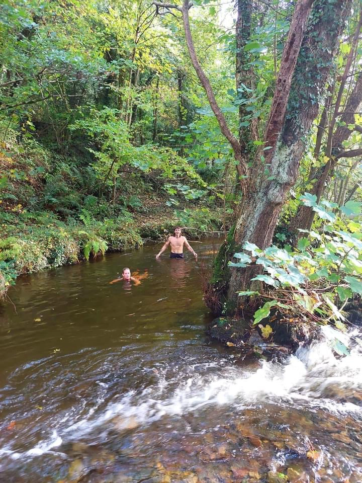 Small rocky cascade with rushing stream water